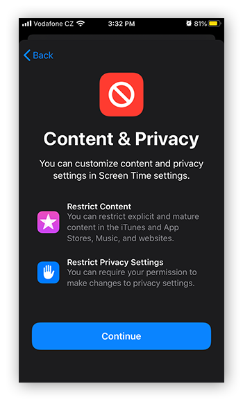 Descripción general de Contenido y privacidad en Tiempo de uso para iOS 13