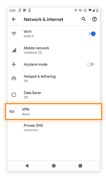 Tap "VPN" to open the options for setting up a VPN on Android.