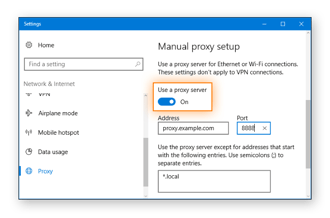 setați setările serverului proxy manual Windows 10.