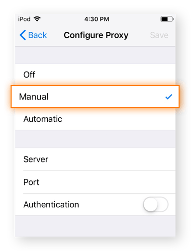 Setting up a proxy on iOS