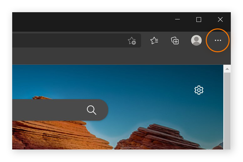 Una captura de pantalla de la pantalla de inicio de Microsoft Edge con el botón de Menú marcado.