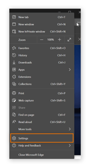 menu z trzema kropkami w Microsoft Edge z zakreślonymi ustawieniami.