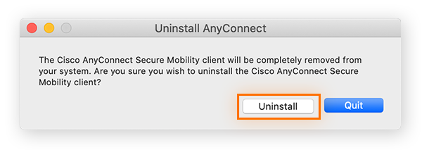 Programme de désinstallation de Cisco AnyConnect.