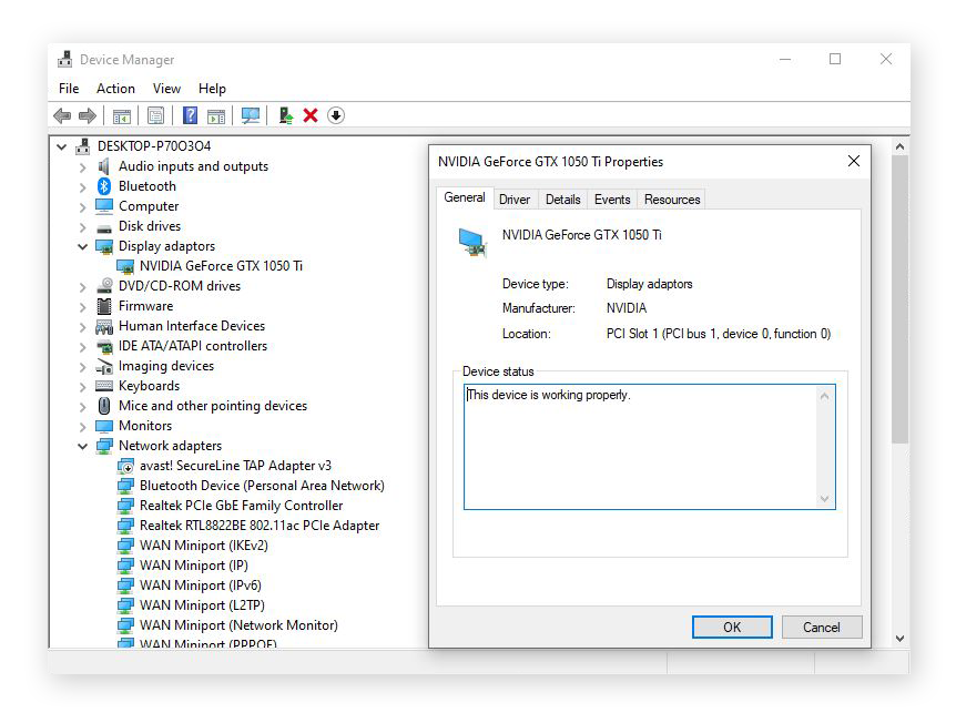 Using Device Manager in Windows 10 to find and identify which video card is installed in a PC.