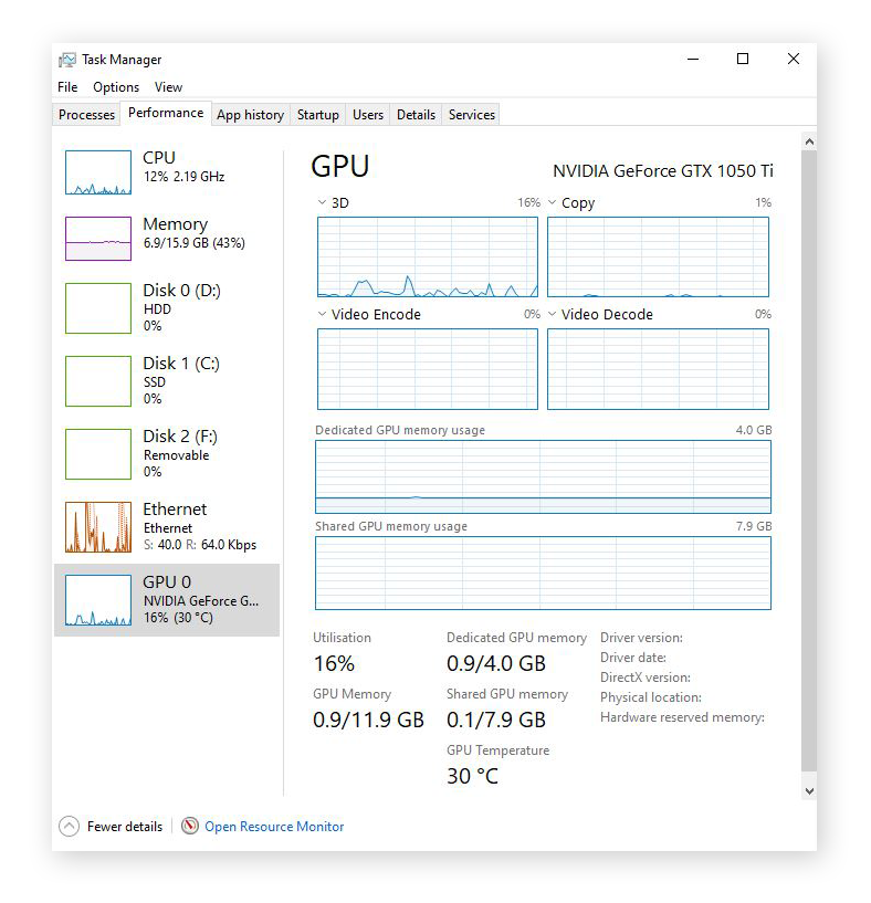 How to find out what graphics card I have using Windows Task Manager.