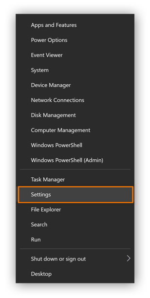 To see your local IP address in Windows 10, start by right-clicking the Window icon and picking “Settings.”