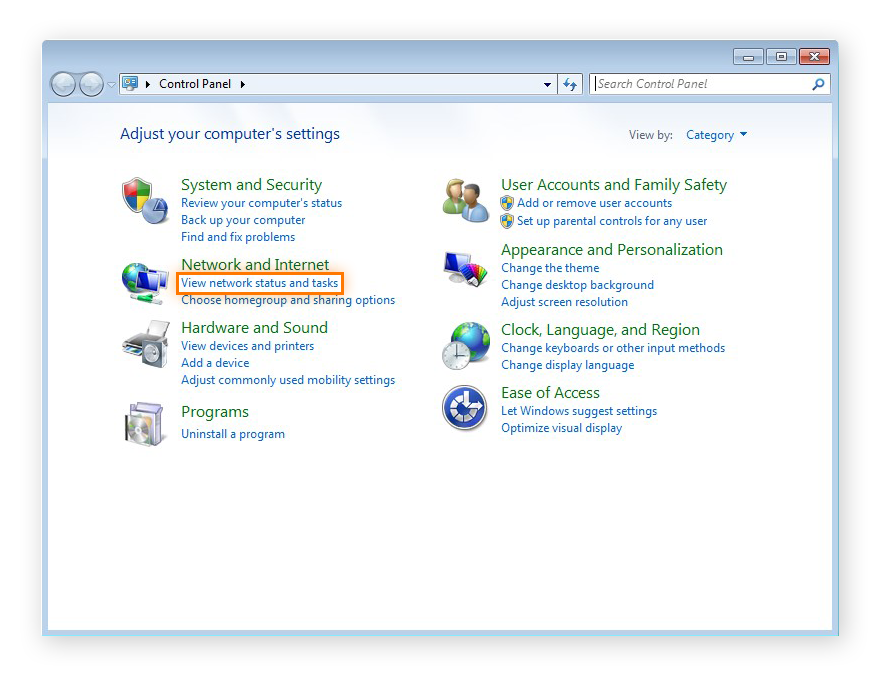 Zugriff auf die Netzwerkeinstellungen über die Systemsteuerung unter Windows 7