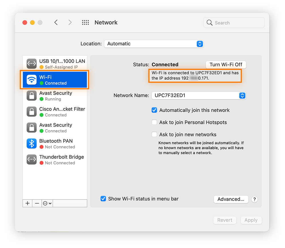 Viewing your IP address with a Wi-Fi connection on macOS