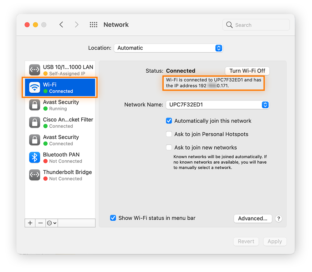 Visualizando seu endereço IP com uma conexão Wi-Fi no macOS