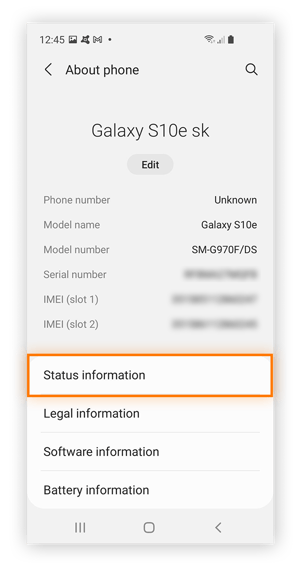 Recherche d’informations de statut sur votre téléphone Android Galaxy.