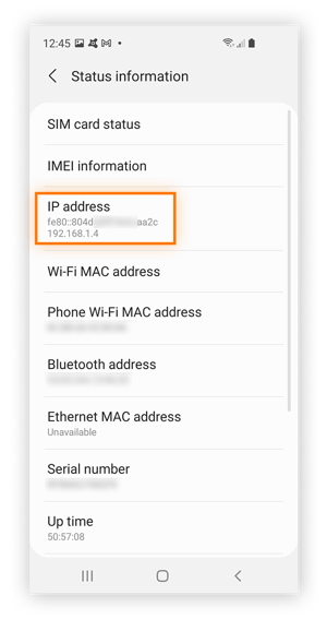 Localizando o endereço IP em um telefone Android da Samsung