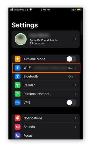 Aplicación Ajustes en iOS