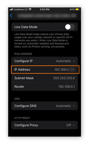 Viewing Wi-Fi network settings in iOS