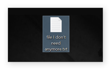 Eine auf dem Desktop hervorgehobene Datei mit dem Namen file I don't ned anymore
