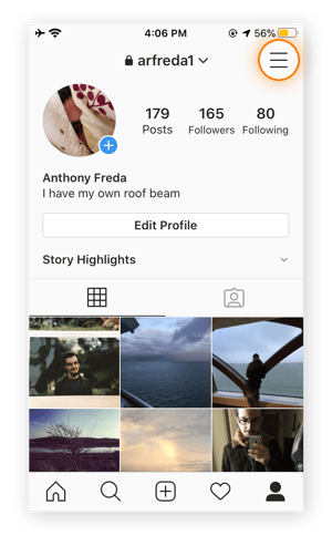 A screenshot of a user's profile on Instagram, with the “Edit Profile” button circled.