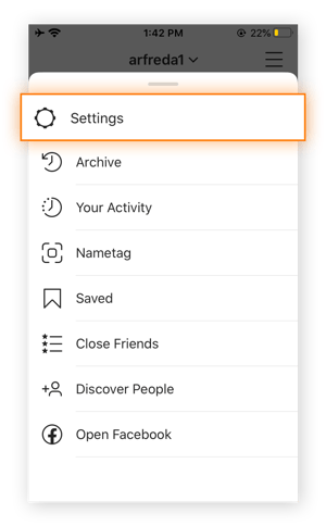 Screenshot of Instagram's Options menu.