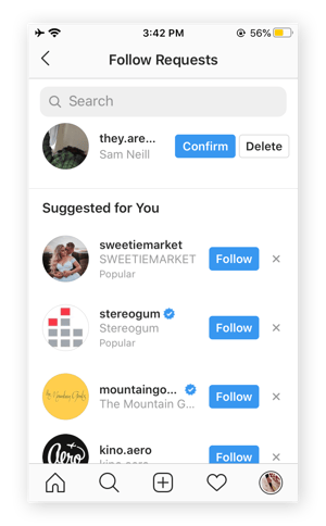 Screenshot of the Follow Requests page of an Instagram profile.