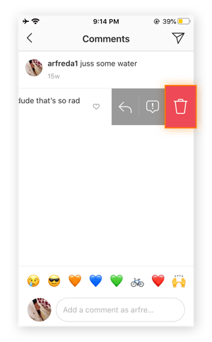 Screenshot of how to delete an unwanted comment on Instagram.