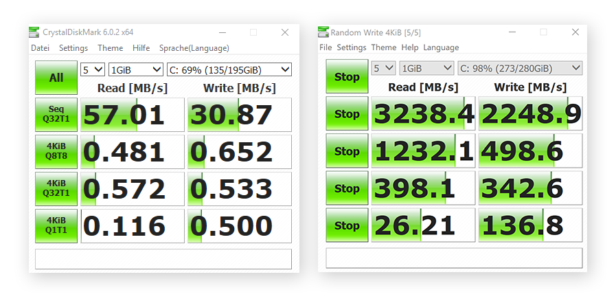 Geschwindigkeitsvergleich zwischen einer HDD und einer SSD