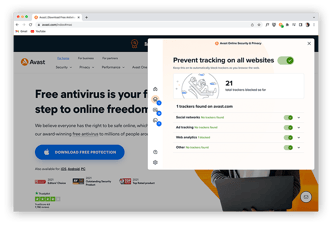 The user interface for the Avast Online Security Chrome extension on Windows 10