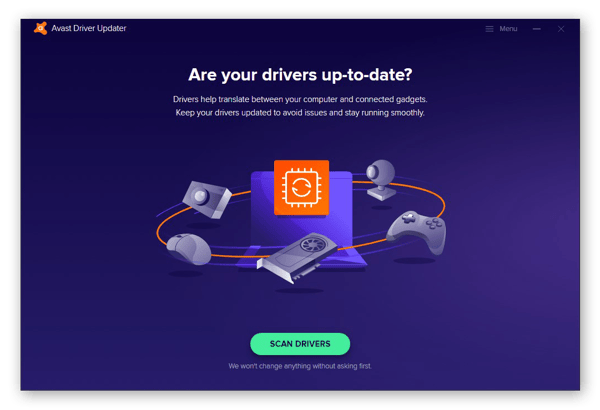 The welcome screen in Avast Driver Updater for Windows 10