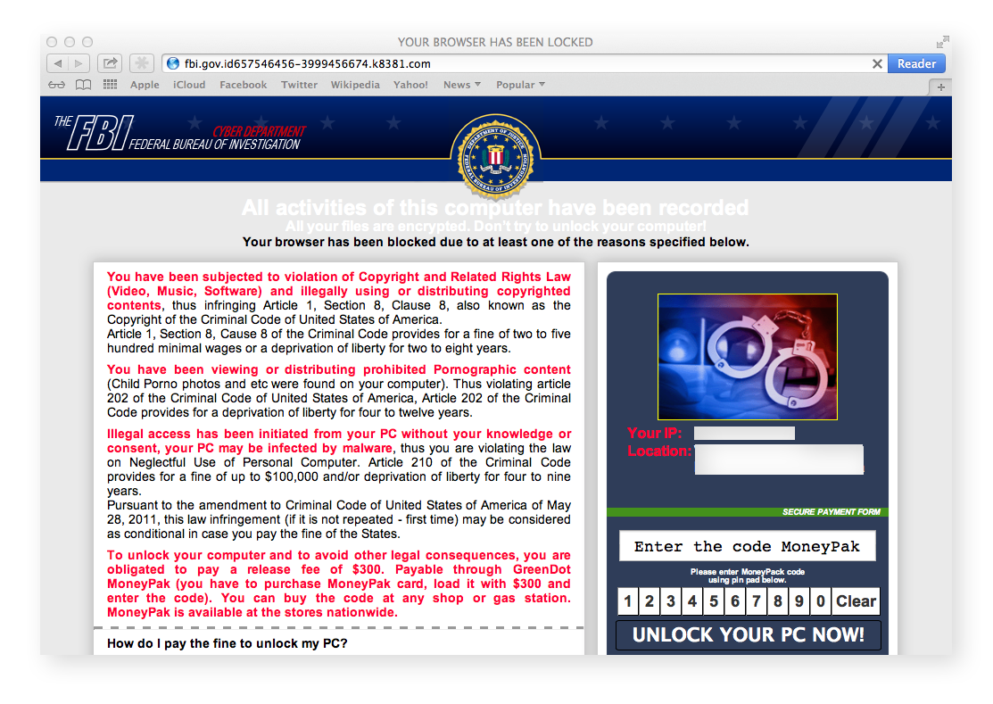 Ein Beispiel für eine Screenlocker-Ransomware