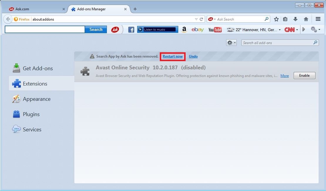 how to disable avast browser toolbar