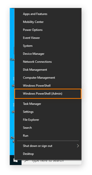 Открытие Windows PowerShell с административными правами в Windows 10