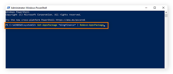 Removing the Money app with the PowerShell command line in Windows 10