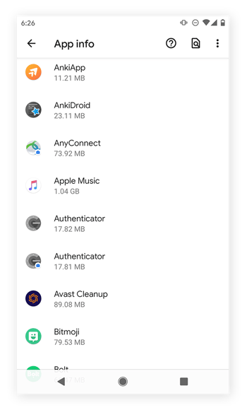 La liste de toutes les applications dans Android 10.
