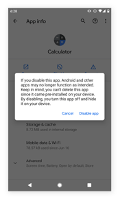 Подтверждение отключения приложения в Android 10