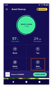 Домашний экран в Avast Cleanup для Android