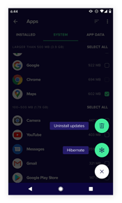 Приложения системного сгибания в сгибании в Avast Cleanup для Android