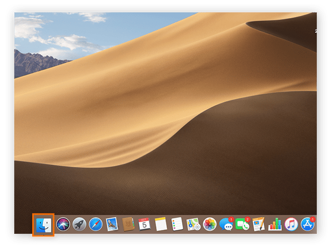 Screenshot of Mac home screen to demonstrate location of Finder icon.