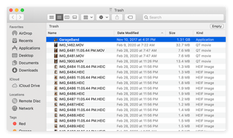 Скриншот Mac Trash Menu с списком просмотра предметов, готовых к удалению