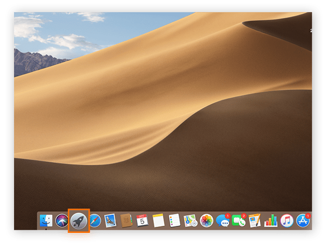 Screenshot of Mac home screen to demonstrate location of Launchpad icon.