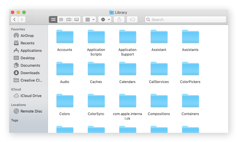 Der Ordner Library auf dem Mac enthält viele Sonstige Dateitypen und Ordner.