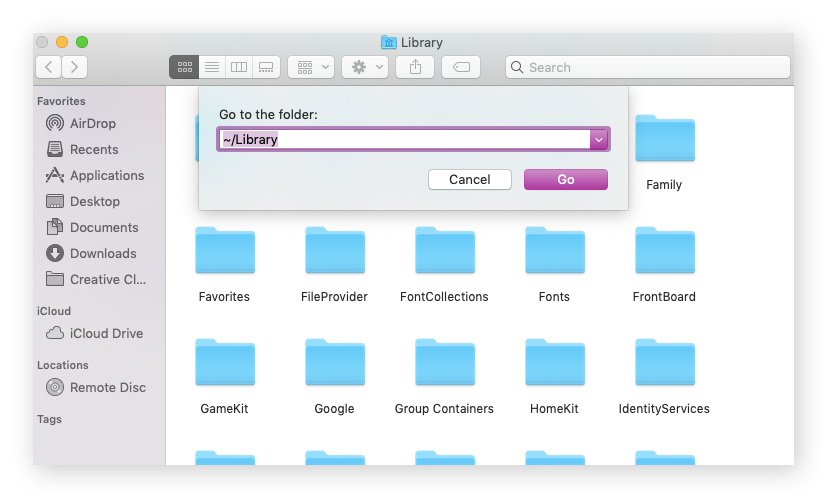 Open the Library with the Go to Folder menu option.