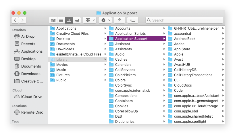 Procure na pasta de Suporte a Aplicativos para encontrar arquivos temporários que podem ser removidos do seu Mac.