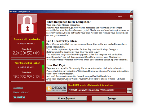 The WannaCry ransom note. The malware is easy to remove, recovering your files can be complicated to impossible.