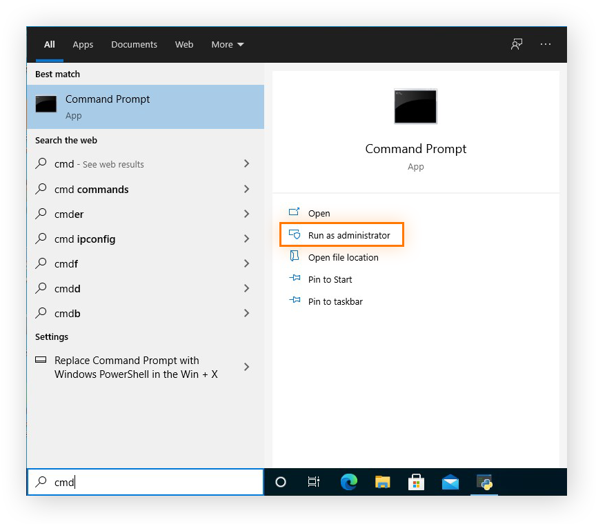 Ouverture de l’invite de commandes en tant qu’administrateur dans Windows 10