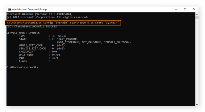 Enabling SuperFetch in the Command Prompt for Windows 10
