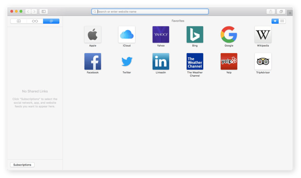 Captura de tela da aparência de uma janela do navegador Safari
