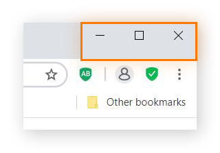 Screenshot of the corner of a web browser window with the minimize, maximize, and close buttons highlighted