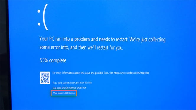 An example of a Windows stop error screen caused by a driver malfunction
