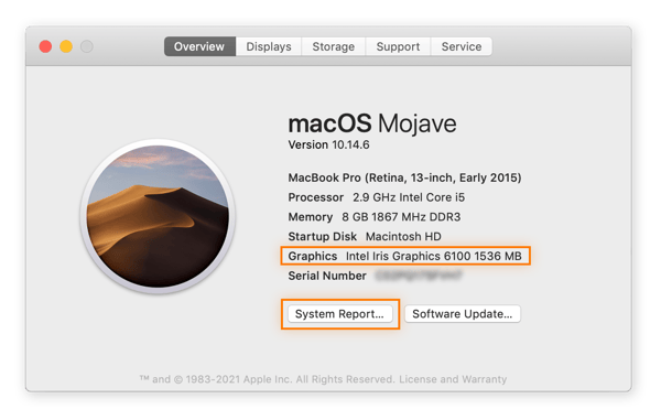 Ir a Acerca de este Mac para ver qué tarjeta de procesamiento de gráficos tiene el equipo.