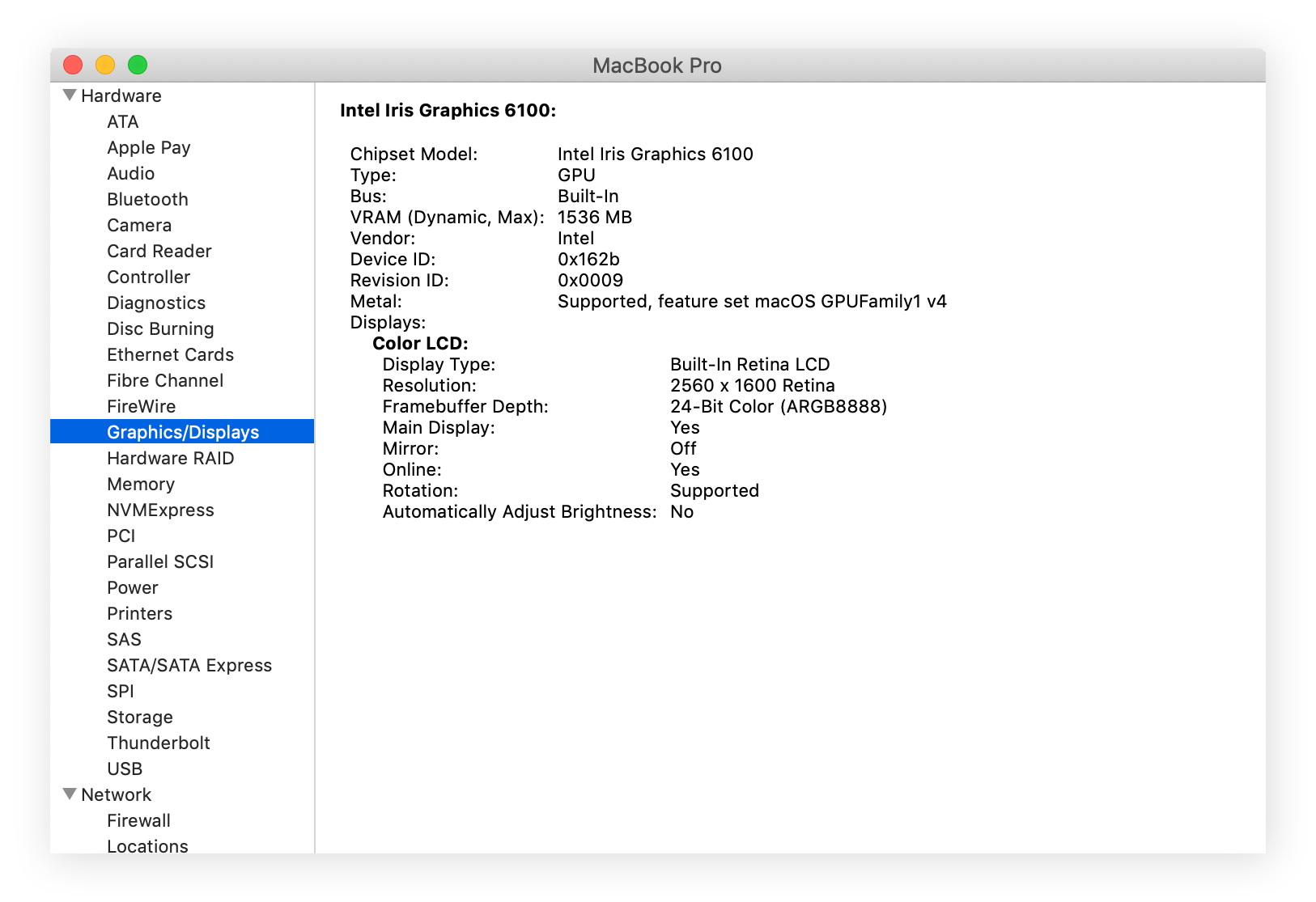 Consultar más detalles sobre la tarjeta gráfica en el Informe del sistema desde Acerca de este Mac.