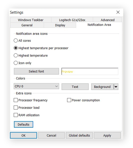 Troque a temperatura visualizada na barra de tarefas do Windows diretamente nas configurações do Core Temp.