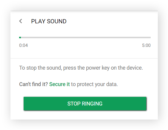 Highlighting STOP RINGING under the PLAY SOUND option in Find My Device
