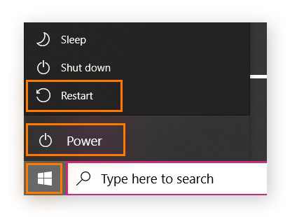 Botão do Windows e botões liga/desliga destacados no Windows 10